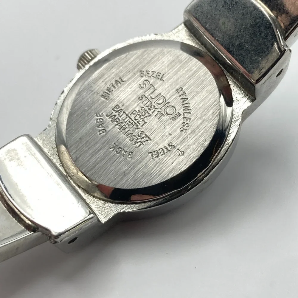 Studio Time Women's Watch 20mm Abalone Silver Tone MOP Crystals Cuff New Battery